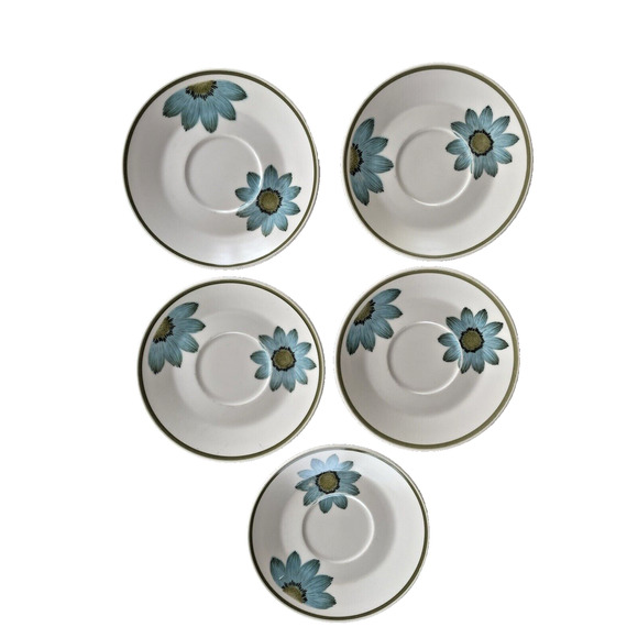 MCM Noritake Progression UP-SA DAISY Saucers Teal Daisy Set of 5 - Picture 1 of 5